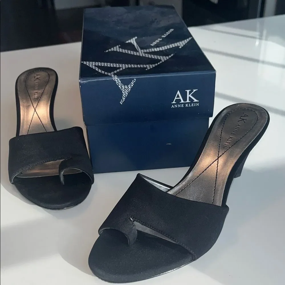 Anne Klein Black Open-Toe Slide Heels